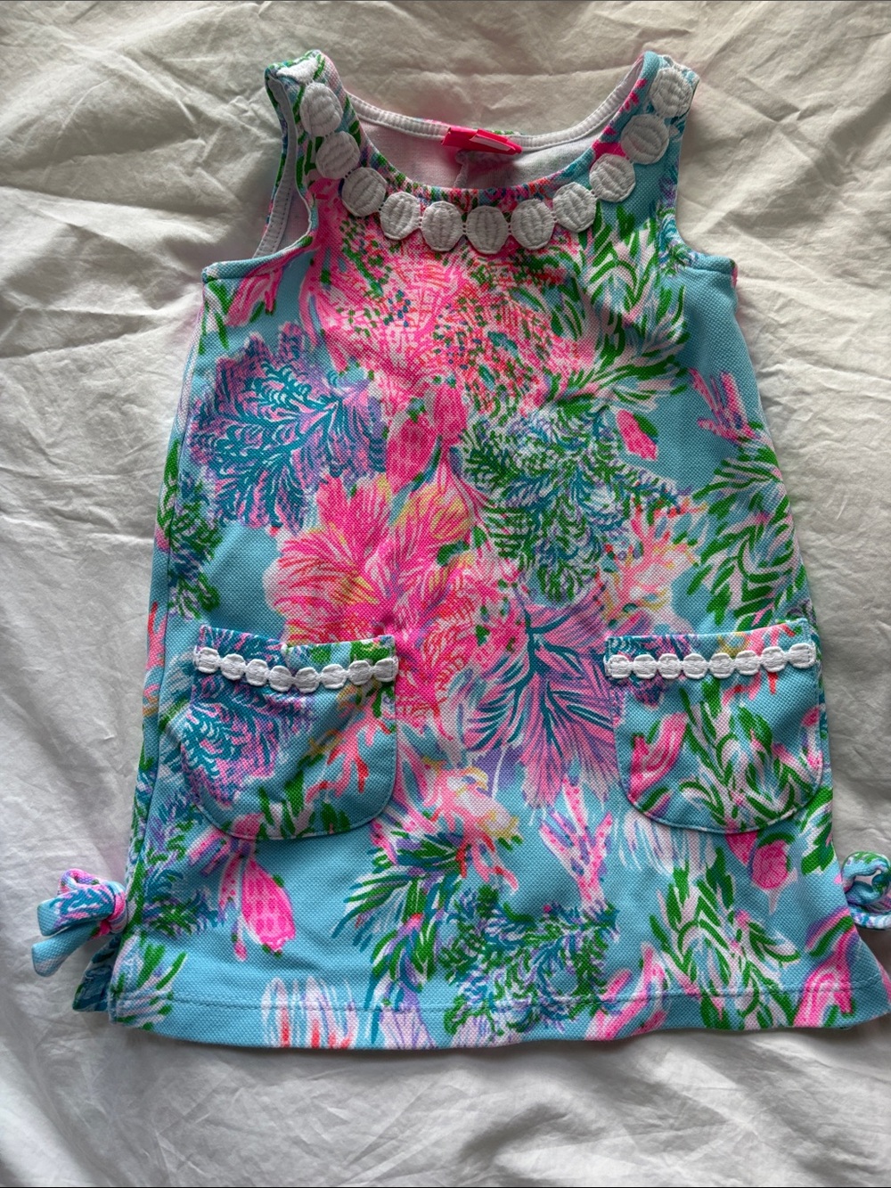 Lilly Pulitzer Girls Light Blue Floral Tank Dress with Pink & Green Accents